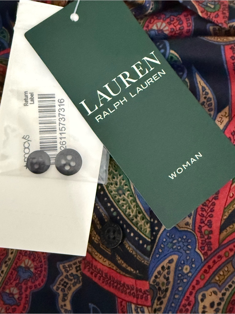 Lauren Ralph Lauren NWT Navy Paisley Cotton Button Down Shirt - 2X - Picture 10 of 11